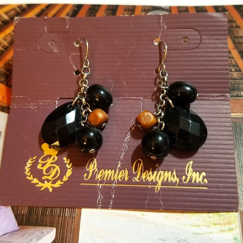 NWT Premier Designs Wood and Acrylic Bead Dangle Earrings - Picture 2 of 7
